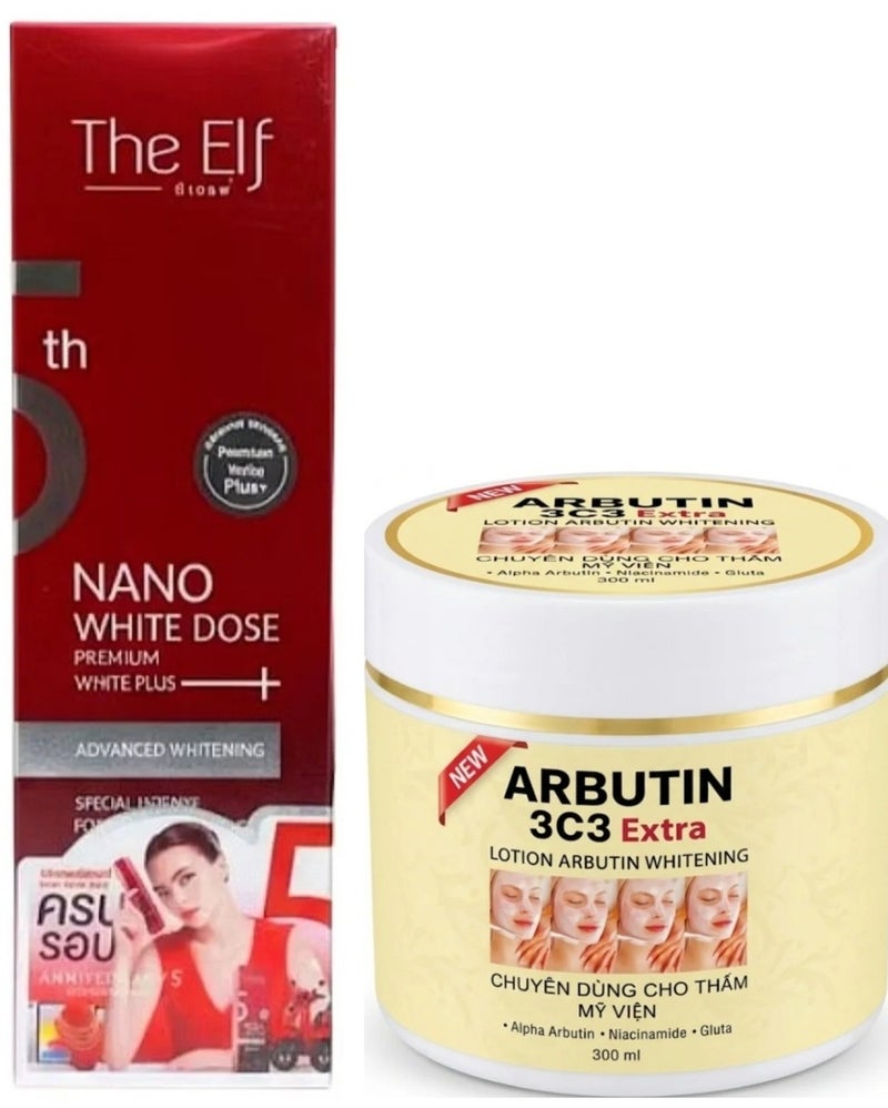 Nano White Dose Premium White Plus Serum 60ml  & Abutin 3c3 Extra Lotion Arbutin Whitening 300ml
